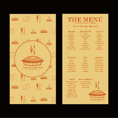 The Sliced Pie Menu bakery branding graphic design menu pie restaurant