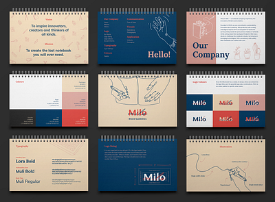 Milo Brand Book brand book brand design brand identity branding illustration illustration art logo notebook typography