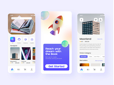 Mobile Book Reader Store Application 3d 3d illustration application blender book book application book cover design book reader book store books dream figma market book marketplace mobile reader store ui ux