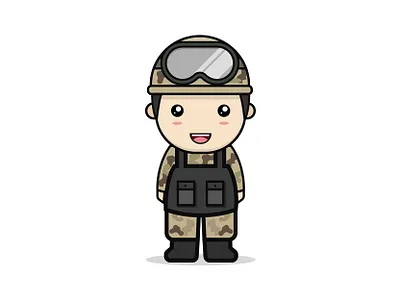 Soldier army cartoon flat full body illustration kawaii illustration mascot soldiers
