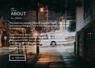 Y Que SF About Brand Section Design adobe xd ui design web