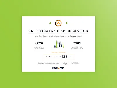 Certificate Of Appreciation award certificate certification tree planted trees