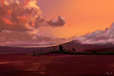 La Toscana - Italia clouds illustration landscape orange sky sunset tuscany