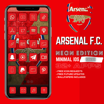 Arsenal iOS 14 32+ iPhone App Icon Pack Design Style app arsenal fc branding football football club homescreen icon illustration ios 14 ios app ios app design ios apps ios14homescreen ios14icons ipad iphone