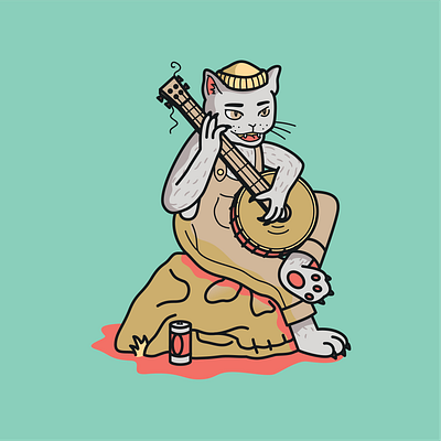 Cat playing banjo banjo beer camping cat character design fun illustration illustrator music