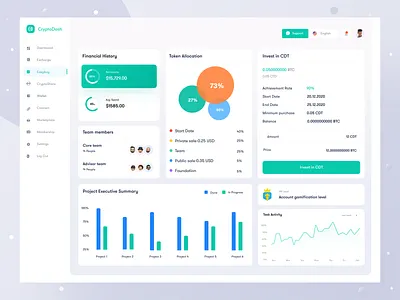 CryptoDash Cryptocurrency management web application II clean crypto wallet cryptocurrency design finance interaction minimal money app money management productdesign typogaphy uiuxdesign