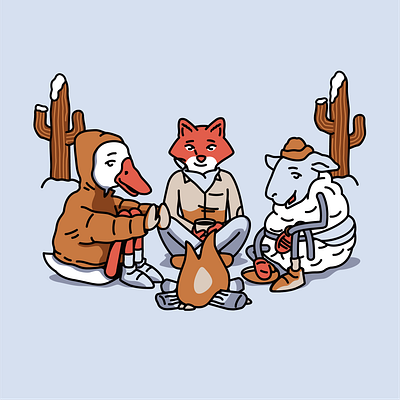 Camping friends camping campout character character deign fox friends goose illustration sheep swift