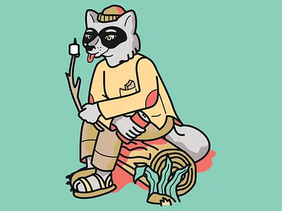 Raccoon animal campfire camping design illustration nature raccoon
