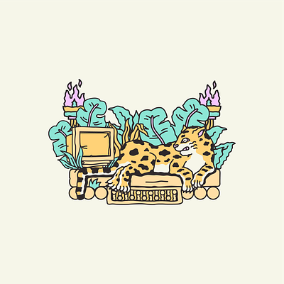 Chill cat big cat cat design fire illustration leopard mural nature plants post apocalyptic