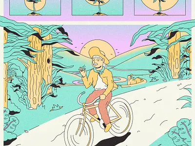 Old Pal biking character character design forest illustration marijuana outside smoking weed