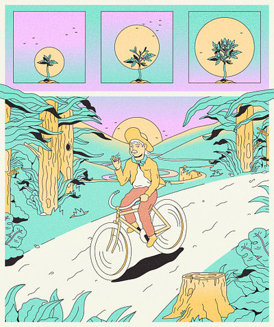 Old Pal biking character character design forest illustration marijuana outside smoking weed