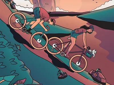 Bike Riding Babes bikes cats character drawing illustration illustrator