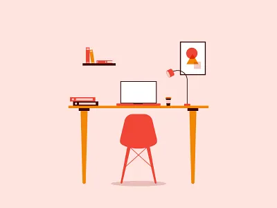 Workspace 2d dribbble flat design illustration inspirations landing page laptop minimal shot simple table vector workspace