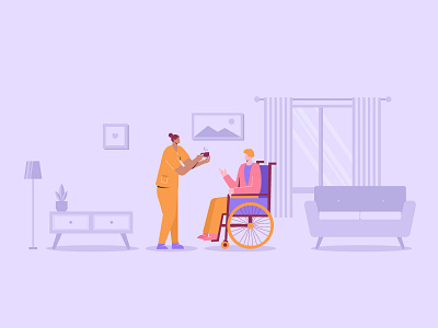 Woman Helping an Elder 2d character design dribbble elder elderly elderly care elders flat flat design illustration inspirations minimal shot vector