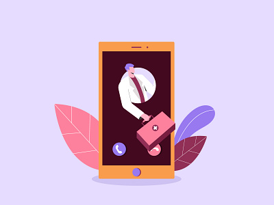 On Call Doctor 2d character design doctor dribbble flat design illustration inspirations landing page minimal mobile shot vector vectorart