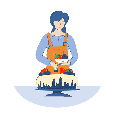 Woman decorates cake cake cooking decorates diet vector