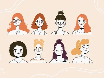 Faces and Hairstyle avatar branding character character design design digital art expressions faces female flat girl girl character hairstyle illustration line art people simple illustration vector woman
