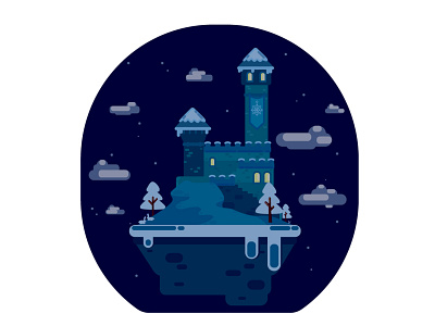 Night snow castle castle flat illustration night snow