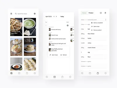 Cookbook - Mobile layouts app calendar cooking food grocery meal meal planner mobile mobile app product design prototype recipes ui ux