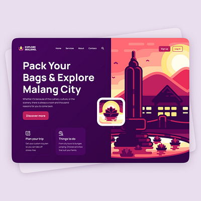 Explore Malang - Landing Page branding dark theme design exploration illustration indonesia indonesia designer landing page landing page concept landing page design landing page ui landing pages malang travel agency ui ui design ui exploration ux ux design web design