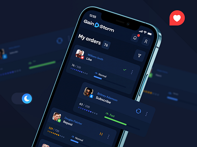 GAINSTORM® — Advertising Platform app business crm crypto dark app dark ui dashboard ecommerce financial gambling game design interaction interface marketing mobile app payments platform redesign ui ux