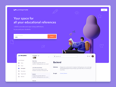 Wordupmate Landing clean clean ui focus learning purple saas school typogaphy ui ux web webdesign website work