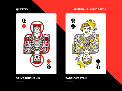 Armenian Playing Cards | Queens armenia armenian playing cards art direction artwork character design design graphicdesign illustration packaging playing card queens saint shushanik vector zabel yesayan