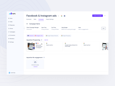 Upify - Campaigns dashboard design dashboard ui ui user experience user interface ux web app design web application