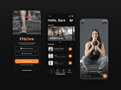 FitLive: Fitness Mobile App for Online Trainigs app design app designer app development app development company fitness app gym app mobile app design online training ui ux design workout app workout tracker