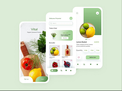 UI Animation Organic Produce - Vital Mobile Design animation figma freelance design freelancer illustration mobile app mobile design online grocery store online shop online shopping online store organic food organics ui animation ui design uiux ux designer uxdesign uxui webdesign