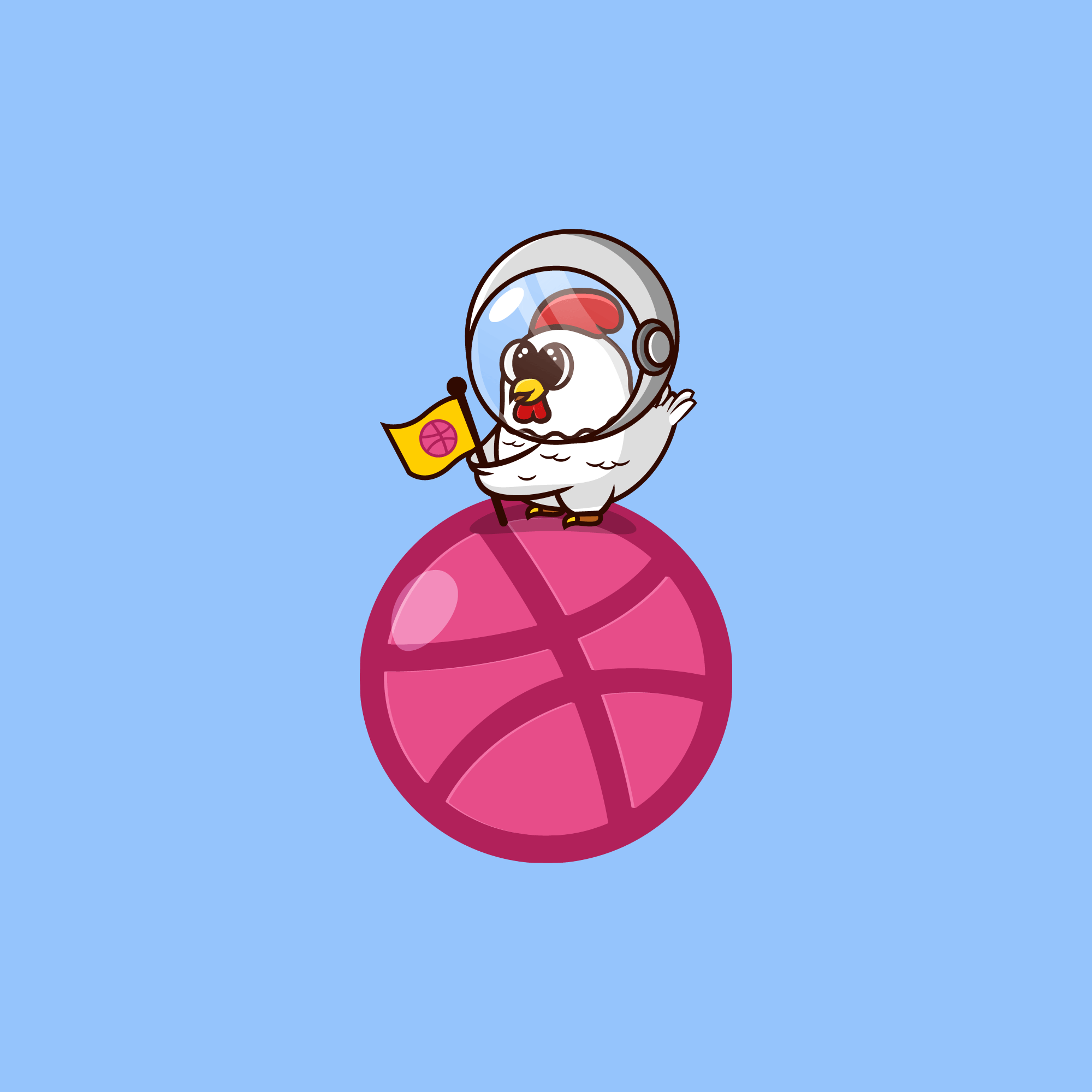 Hello Dribbble! character chicken cute design first shot hello dribble hello word illustration kawaii mascot vector