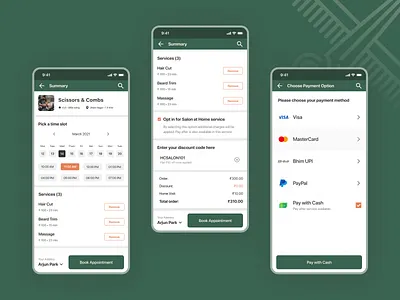 Salon Booking App - Book service flow booking app checkout ios app design mobile app design payment rebound salon app ui user experience user interface ux