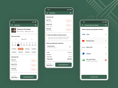 Salon Booking App - Book service flow booking app checkout ios app design mobile app design payment rebound salon app ui user experience user interface ux