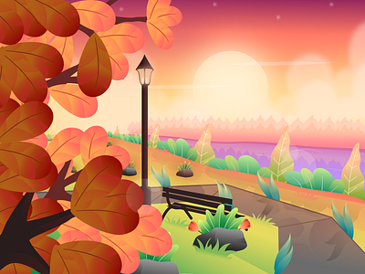 park design flat illustration illustration for web landscape modern shining sunset vector