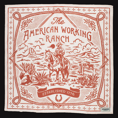 American Working Ranch Bandana badge design bandana branding cactus cowboy desert illustration old t shirt design vintage vintage badge western