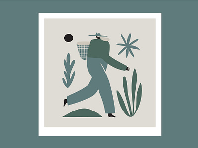 The Forager art print figure illustration foraging illustration monochromatic nature plants