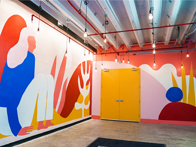 The Gardener Mural, Industry City abstract art brooklyn color block figure illustration illustration industry city install mural muralist nature nature illustration new york plants scene