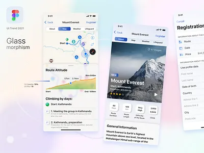 Glassmorphism UI Trend 2021 2021 trend blur blurred background glass glasseffect glassmorphism gradient location map navigator neumorphism ui skeuo skeuomorph skeuomorphism soft ui travel travel agency travelling trip ui trend