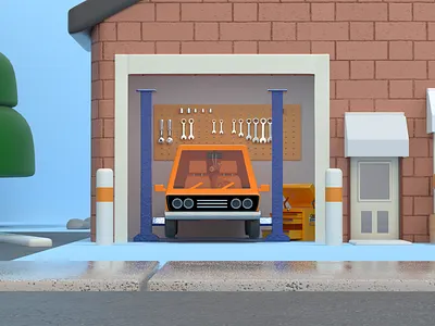 Repair shop 3d art 3d illustration 3d rendering building car repair cinema 4d environment explainer video machine parts repairpal startup store front tools town