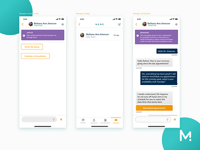 Mend App: Messages app design interaction medical app medtech product design ui ux uxresearch