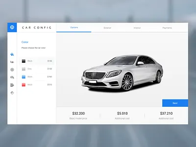 Car Configurator app blue car clean color configurator design gray minimal simple ui ux web website white