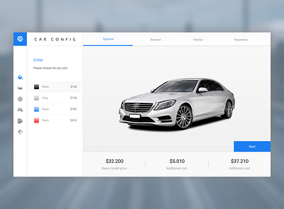 Car Configurator app blue car clean color configurator design gray minimal simple ui ux web website white