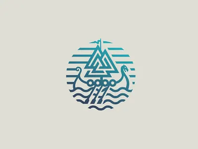 Viking ship logo design branding classic finland illustration knot logo longship mark minimal negative space nordic norse odin scandinavia scandinavian style ship simple sweden valknut vector