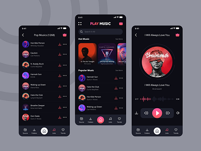 Play Music app design flat minimal music app ui web