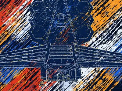 JWST Illustration discovery education gritty hexagon hubble illustration james webb line drawing math nasa rough satellite science sketch space spacex stars starship telescope textured