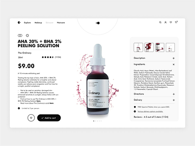 The Ordinary product page cosmetics creative digital design makeup minimal minimalist product card product page shop skincare ui ux web design website