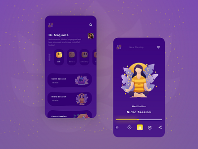 Nidra Medito App 1 appdesgin meditation meditationappdesgin nidra sleep ui uiuxdesgin ux