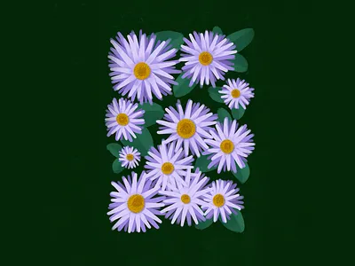 Flower Hour 03 bouquet bright floral flower forest green illustration inspo leaves lilac petals purple