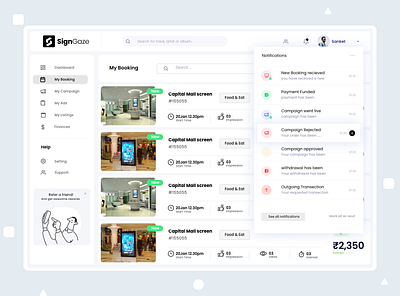 Campaign Booking Dashboard Ui ad agency ad booking ad campaign ad management booking booking app booking system campaign campaign booking clean home booking house booking indian design studio indian designer indianpix minimal ui sanket sanket pal signgaze