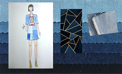 Geometrical Printed Denim Design design fashion illustration sketch